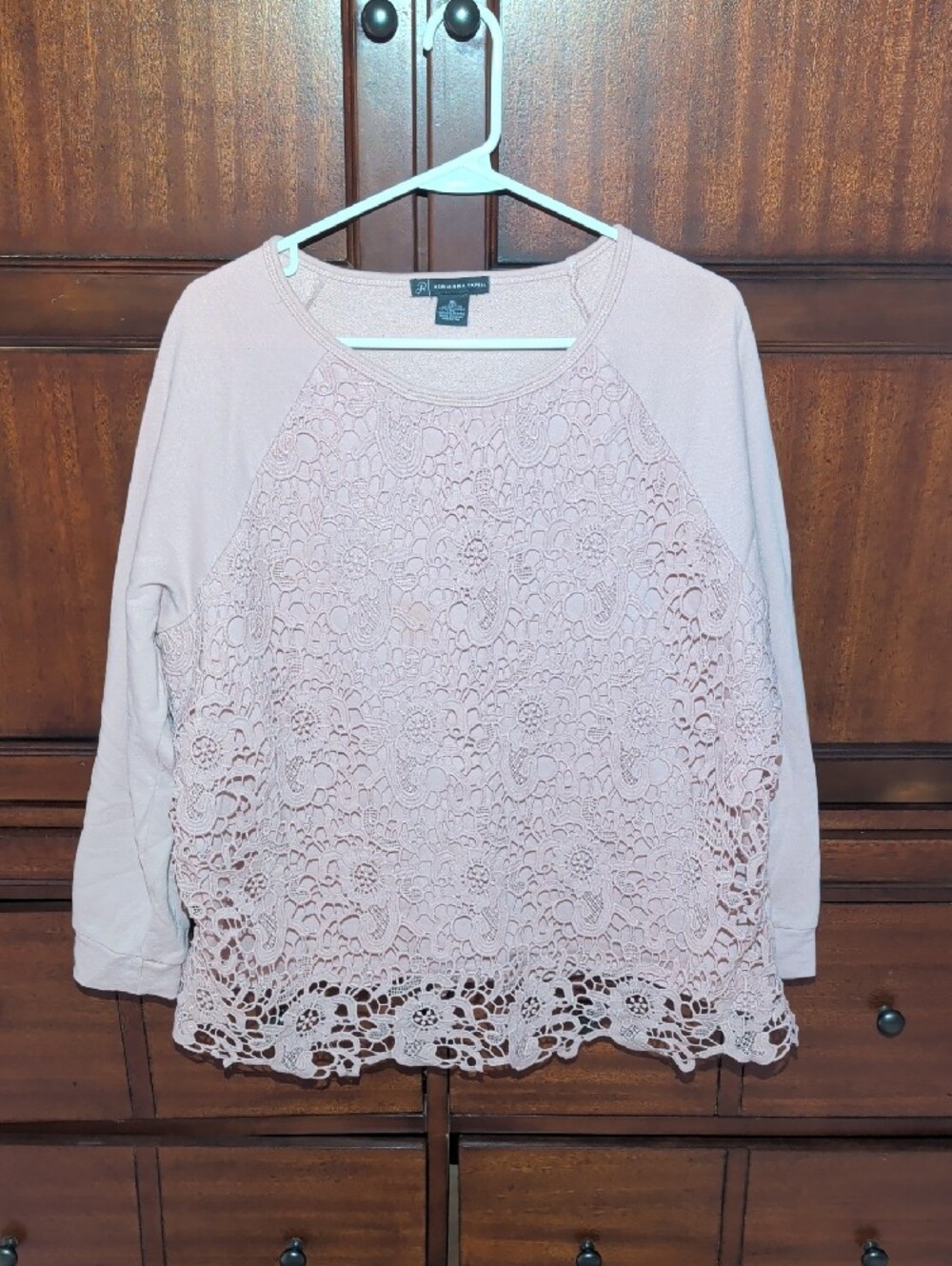 Adrianna Papell Pink Lace Sweatshirt